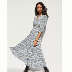 Misa Blue and Cream Daneta Maxi Dress